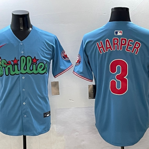 Men's Philadelphia Phillies #3 Bryce Harper Light Blue Phanatic Limited Stitched Jersey