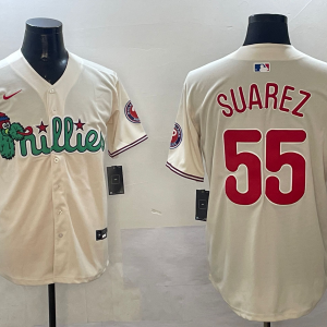 Men's Philadelphia Phillies #55 Ranger Su??rez Cream Phanatic Limited Stitched Jersey