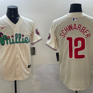 Men's Philadelphia Phillies #12 Kyle Schwarber Cream Phanatic Limited Stitched Jersey