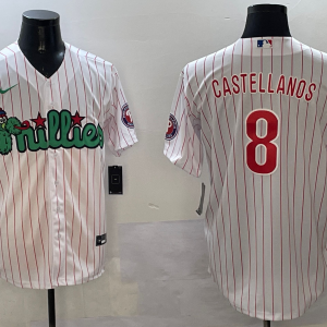Men's Philadelphia Phillies #8 Nick Castellanos White Phanatic Cool Base Stitched Jersey