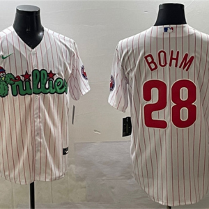 Men's Philadelphia Phillies #28 Alec Bohm White Phanatic Cool Base Stitched Jersey