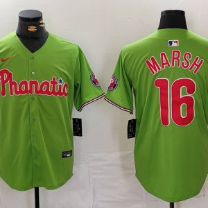 Men's Philadelphia Phillies #16 Brandon Marsh Green With Patch Stitched Jersey