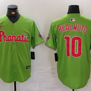 Men's Philadelphia Phillies #10 J.T. Realmuto Green With Patch Stitched Jersey