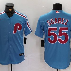 Men's Philadelphia Phillies #55 Su??rez Blue Game Nike Jersey