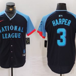 Men's Philadelphia Phillies #3 Bryce Harper Navy 2024 All-Star Stitched Jersey