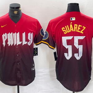 Men's Philadelphia Phillies #55 Ranger Su??rez Red 2024 City Connect Limited Stitched Jersey