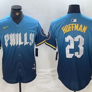 Men's Philadelphia Phillies #23 Jeff Hoffman Blue 2024 City Connect Limited Stitched Jersey