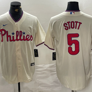 MLB Philadelphia Phillies #5 Stott Cream Game Jersey