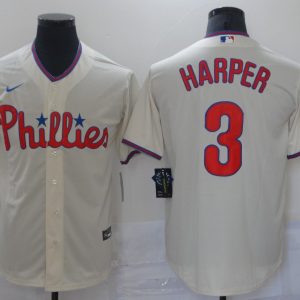 MLB Philadelphia Phillies #3 Harper Cream Game Nike Jersey