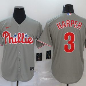 MLB Philadelphia Phillies #3 Bryce Harper Grey Game Nike Jersey