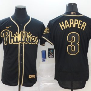 Men's Philadelphia Phillies #3 Bryce Harper Black Golden Flex Base Elite Jersey