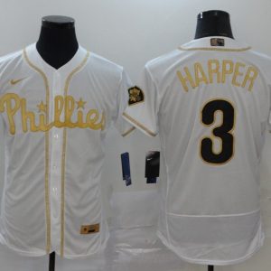 MLB Philadelphia Phillies #3 Bryce Harper White Golden Flex Base Elite Jersey