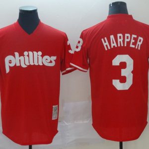 MLB Philadelphia Phillies #3 Happer Red Thowback Mens Jersey