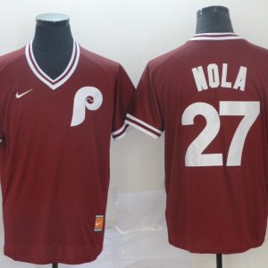 MLB Philadelphia Phillies #27 Nola Red Throwback Men Jersey