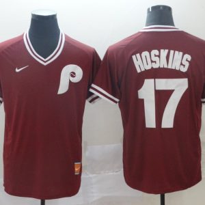 MLB Philadelphia Phillies #17 Hoskins Red Throwback Men Jersey