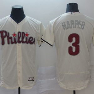 MLB Phillies #3 Bryce Harper Cream Flex Base Elite Men Jersey