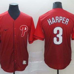MLB Philadelphia Phillies #3 Bryce Harper Red Fadeaway Men Jersey