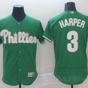 MLB Phillies #3 Bryce Harper Green Flex Base Elite Men Jersey