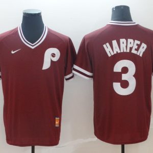 MLB Phillies #3 Bryce Harper Red Thowback  Mens Jersey