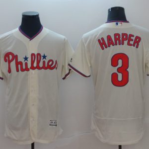 MLB Phillies #3 Bryce Harper Cream Flex Base Elite Men Jersey