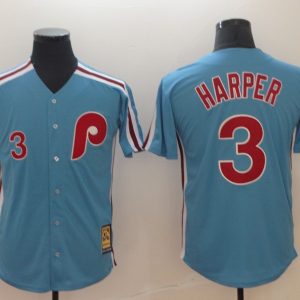 MLB Phillies #3 Bryce Harper Light Blue Cool Base Cooperstown Jersey