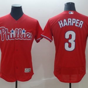 MLB Phillies #3 Bryce Harper Red Flex Base  Elite Men Jersey