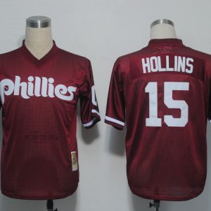 MLB Philadephia Phillis #15 Hollins Red Throwback Jersey