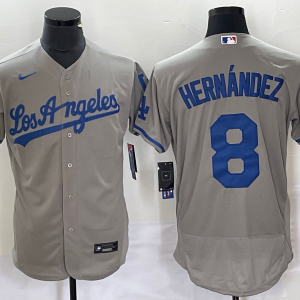 MLB Los Angeles Dodgers #8 Kik?? Hern??ndez Grey Flex Base Elite Jersey