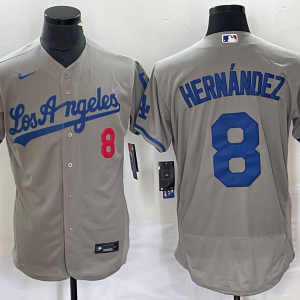 MLB Los Angeles Dodgers #8 Kik?? Hern??ndez Grey Flex Base Elite Jersey