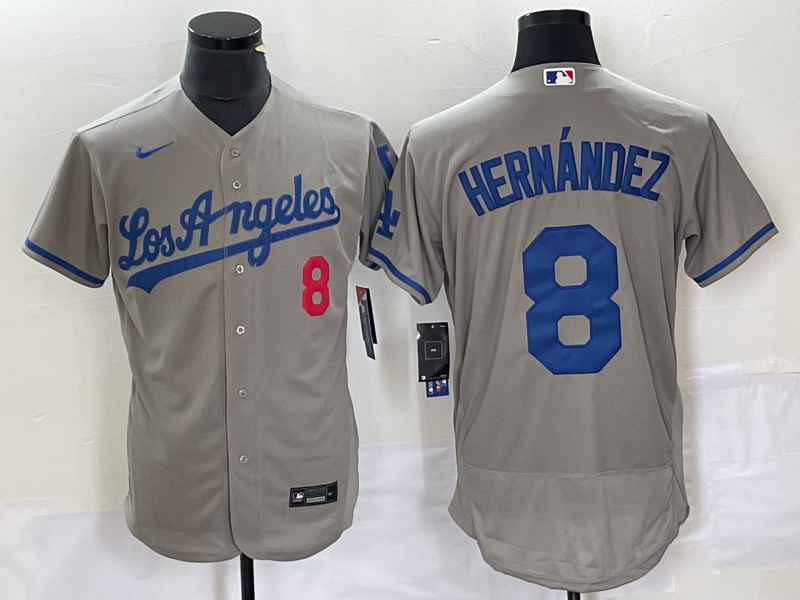 MLB Los Angeles Dodgers #8 Kik?? Hern??ndez Grey Flex Base Elite Jersey