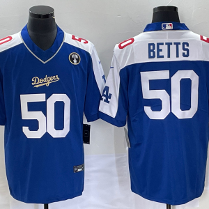 MLB Los Angeles Dodgers #50 Mookie Betts Blue Vin Scully Patch Stitched Jersey