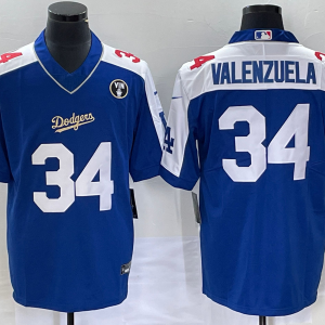MLB Los Angeles Dodgers #34 Toro Valenzuela Blue Vin Scully Patch Jersey