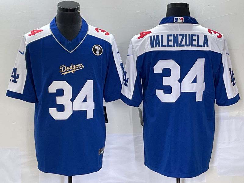 MLB Los Angeles Dodgers #34 Toro Valenzuela Blue Vin Scully Patch Jersey