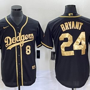 MLB Los Angeles Dodgers Front #8 Back #24 Kobe Bryant Black Gold Jersey