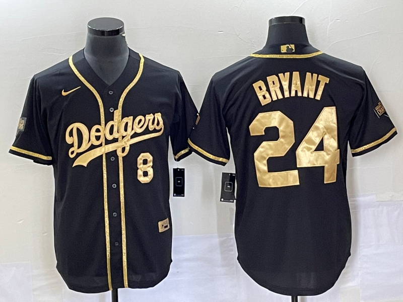 MLB Los Angeles Dodgers Front #8 Back #24 Kobe Bryant Black Gold Jersey