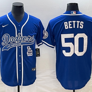 MLB Los Angeles Dodgers #50 Mookie Betts Blue With Patch Cool Base Stitched Baseball Jersey