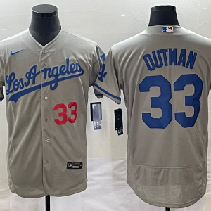 MLB Los Angeles Dodgers #33 James Outman Grey Flex Base Elite Jersey