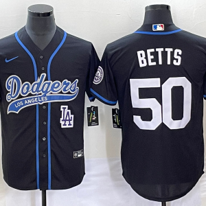 MLB Los Angeles Dodgers #50 Mookie Betts Black With Patch Cool Base Stitched Baseball Jersey