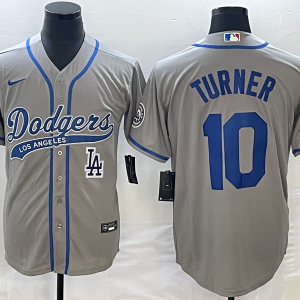 MLB Los Angeles Dodgers #10 Turner Grey With Patch Cool Base Stitched Baseball Jersey