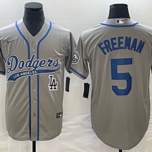 MLB Los Angeles Dodgers #5 Freeman Grey With Patch Cool Base Stitched Baseball Jersey
