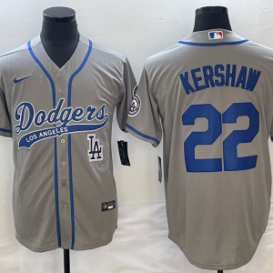 MLB Los Angeles Dodgers #22 Clayton Kershaw Grey With Patch Cool Base Stitched Baseball Jersey