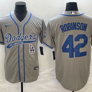 MLB Los Angeles Dodgers #42 Robinson Grey With Patch Cool Base Stitched Baseball Jersey