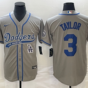 MLB Los Angeles Dodgers #3 Chris Taylor Grey With Patch Cool Base Stitched Baseball Jersey