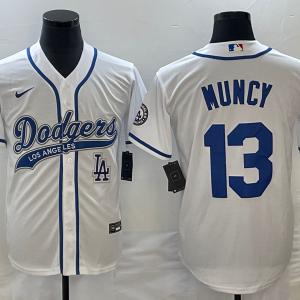 MLB Los Angeles Dodgers #13 Muncy White With Patch Cool Base Stitched Baseball Jersey