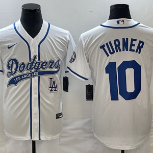MLB Los Angeles Dodgers #10 Turner White With Patch Cool Base Stitched Baseball Jersey