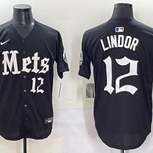 Men's New York Mets #12 Francisco Lindor Black 'Gothic Fog Edition' Vapor Premier Limited Jersey