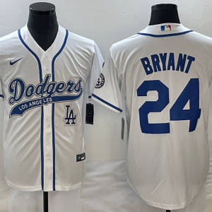 MLB Los Angeles Dodgers #24 Bryant White With Patch Cool Base Stitched Baseball Jersey