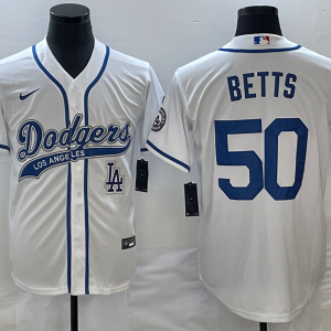MLB Los Angeles Dodgers #50 Mookie Betts White With Patch Cool Base Stitched Baseball Jersey