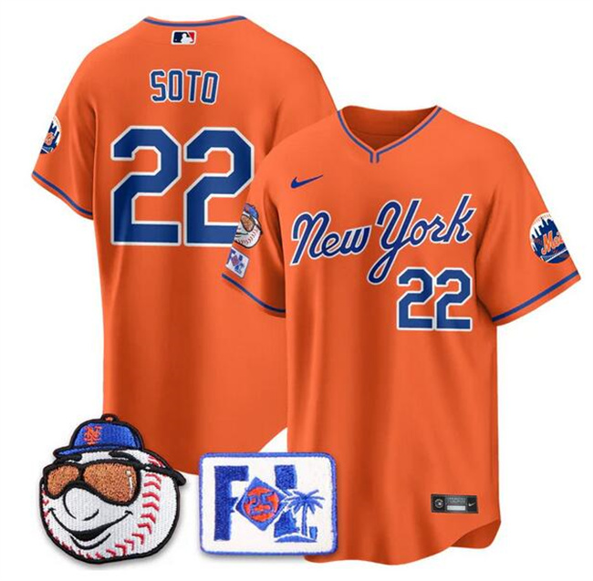 Men's New York Mets #22 Juan Soto Orange 2025 Spring Training Stitched Jersey