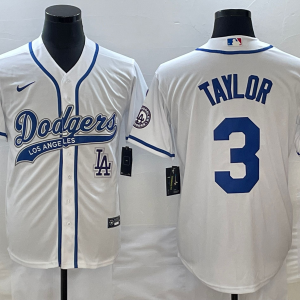 MLB Los Angeles Dodgers #3 Chris Taylor White With Patch Cool Base Stitched Baseball Jersey